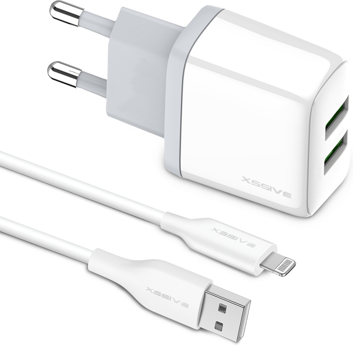 Kleine Oplader + Geschikt voor iPhone Lightning naar USB Kabel - 1 Meter