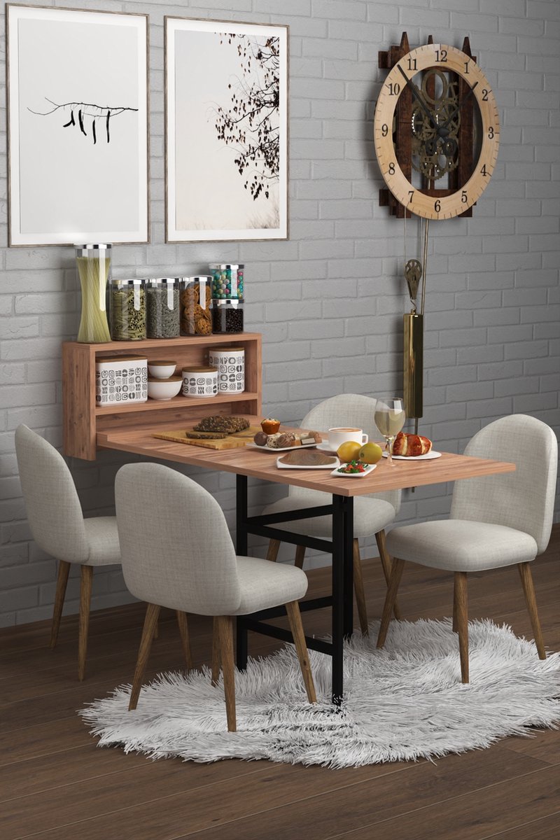 Wandtafel Inklapbare| Eettafel| Ruimtebesparend Klaptafel| Modern en Stijlvol| Licht Walnoot| 133X64.5X72 cm