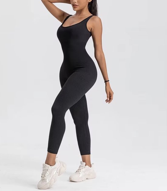 RIBBY LONG GYM JUMPSUIT - Maat M - Zwart - Black - Jumpsuit - Gym wear - Gymkleding - Sportkleding - Yogakleding — afbeelding 2