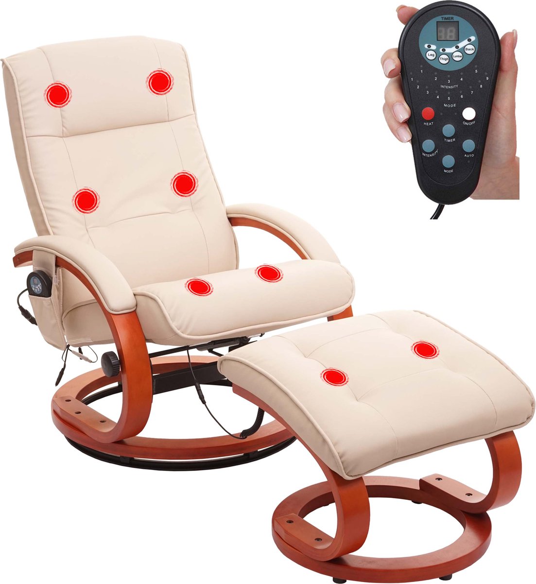 Cosmo Casa Massage TV Relaxstoel - Relaxstoel met Massagefunctie - Wit-Crème