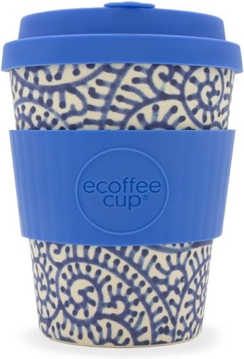 Ecoffee Cup Satsuko | Bamboe Beker | 350 ml | met Blauw Siliconen