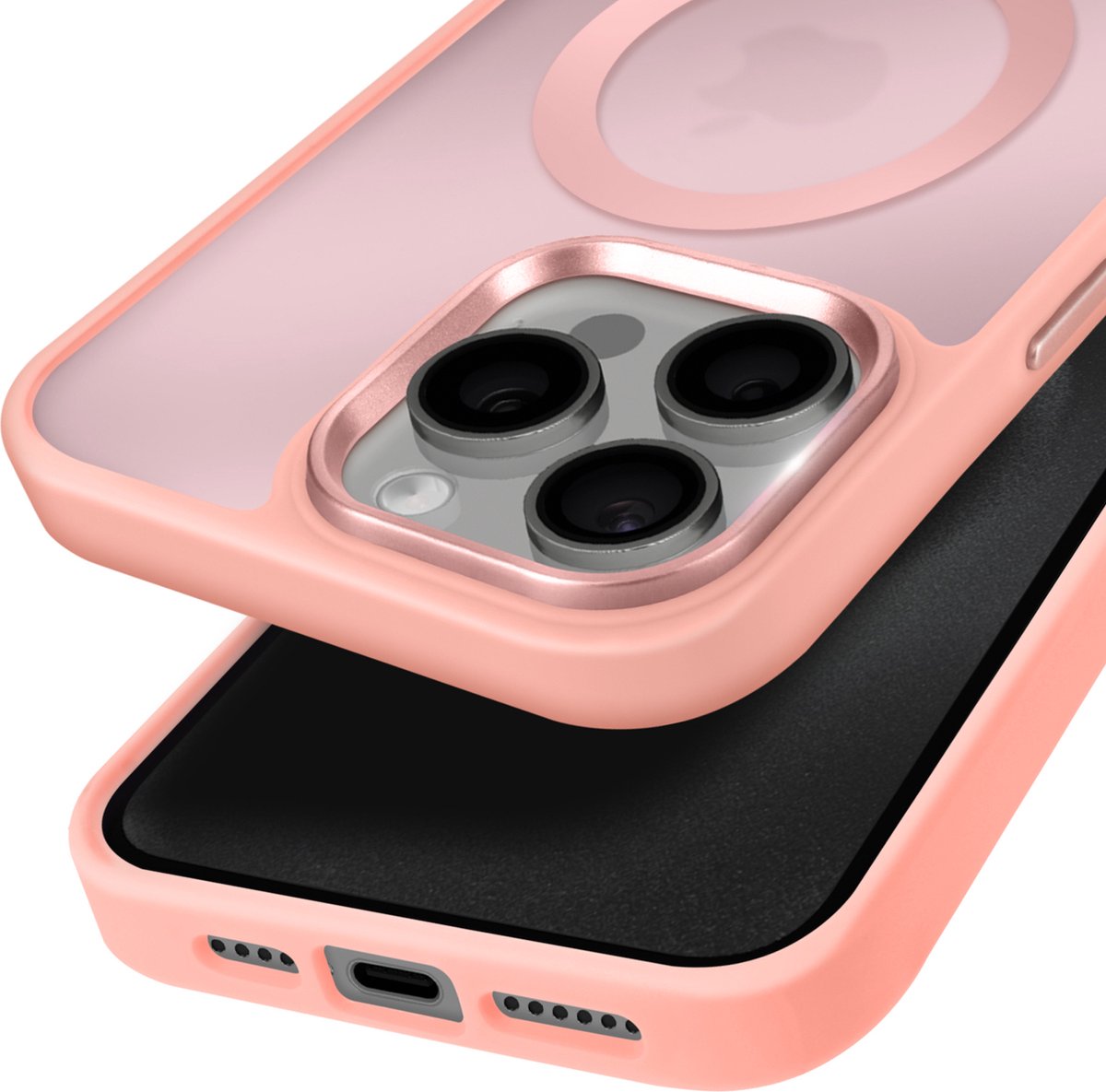 Avizar Hoesje MagSafe Geschikt voor Apple iPhone 15 Pro matte achterkant frosted, Roze