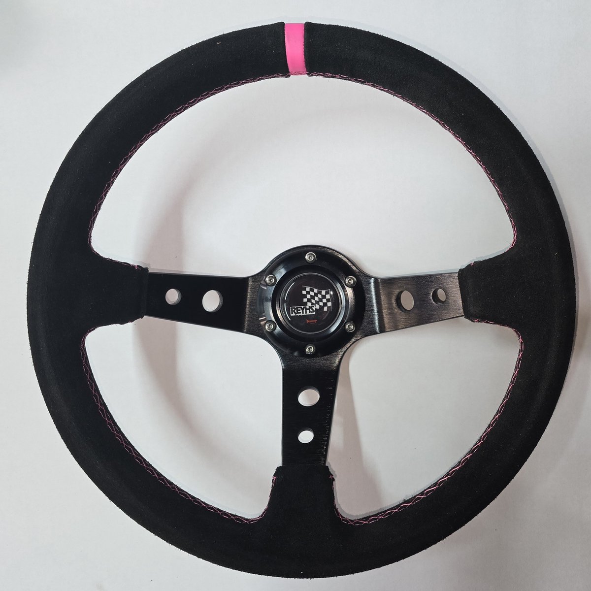 Reyhs - Deepdish - Sportstuur - 14" - roze - Suede leer - Race - drift - stuurnaaf