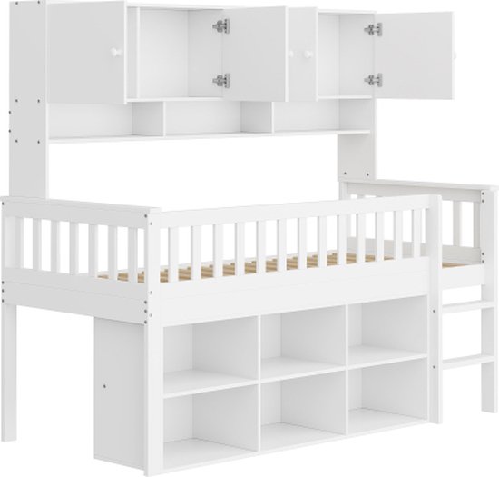 Eenpersoons kinderbed 90x200 cm - met bureau - met 2 lades - met