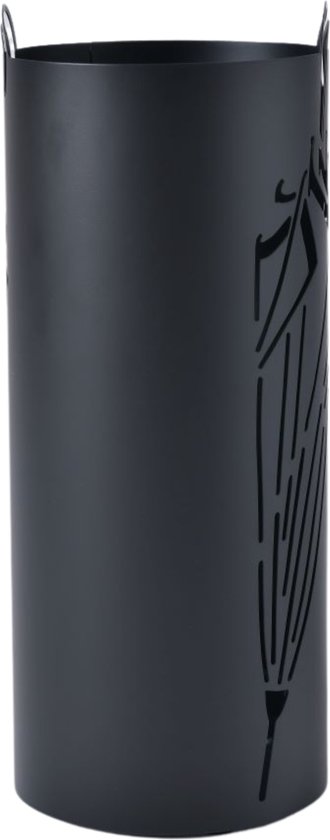ACAZA Paraplubak - Paraplubak Zwart met Paraplu Motief - 45,5 cm Hoog - Paraplubak Rond - Parapluhouder - Metaal - Paraplubakken voor Paraplu's en Wandelstokken