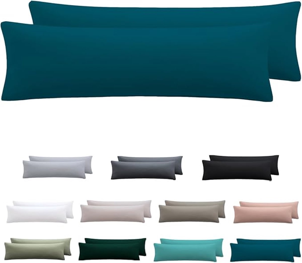 zijslaapkussenhoes 40 x 145 (set van 2) verborgen ritssluiting aan de lange zijde, %100 katoen jersey stof, OekoTex gecertificeerd, ultra zacht en ademend