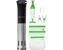 KitchenBrothers Sous Vide Stick - BPA Vrij - Complete Set - met Kookboek en Zakken - tot 95°C - 1200W - Zwart/RVS