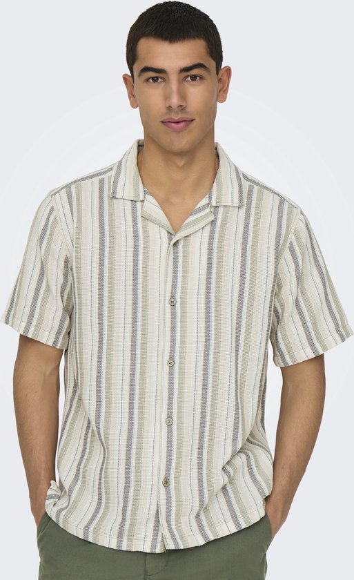 ONLY & SONS ONSTREV LIFE REG STRIPE SS SHIRT NOOS Heren Overhemd - Seagrass Multi Stripe
