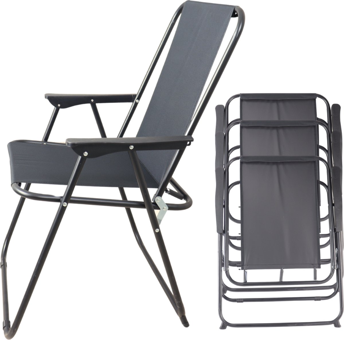 HIXA Strandstoel - Campingstoel - Vouwstoel - Strandstoel - Opvouwbaar - Visstoel - 4 stuks - 55x52x76cm - Zwart - LUMA