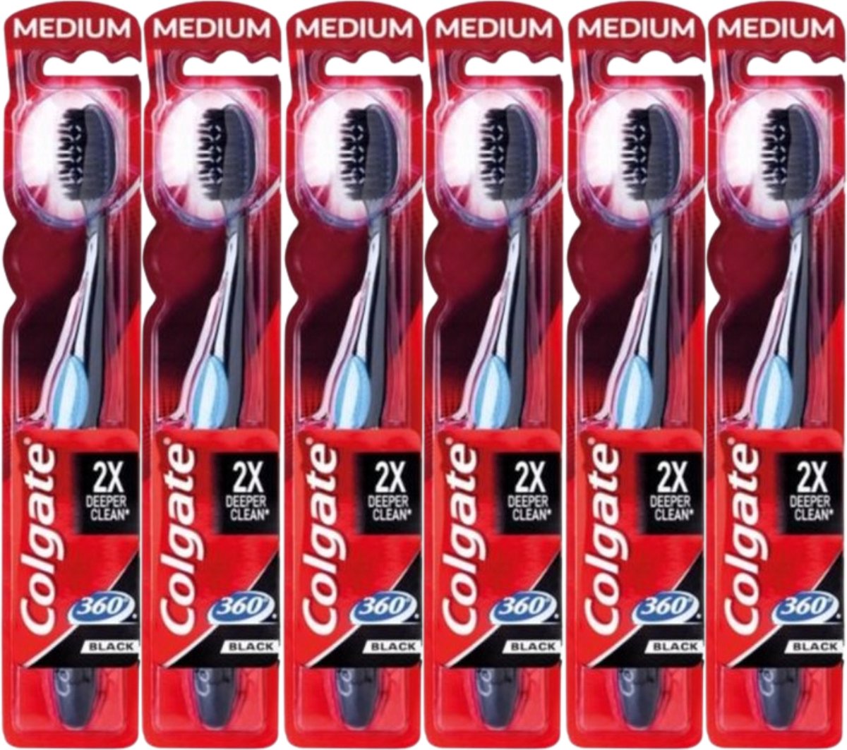 Goedkoopste Colgate Charcoal 360° Tandenborstel Soft - Antibacterieel en Houtskool Doordrenkte Borstelharen - 6 Stuk