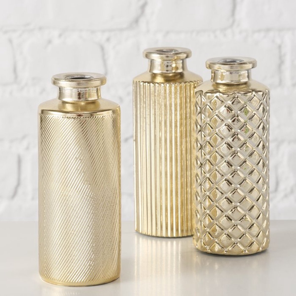 Vaasjes goud - Glas - Set van 3 - Boltze Home - H13cm