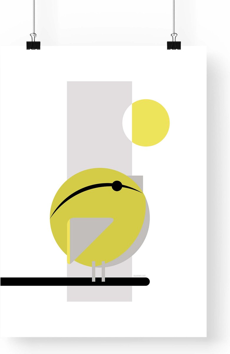 Artprint Groenling - Vogel illustratie in A3 formaat - Poster abstracte groenling