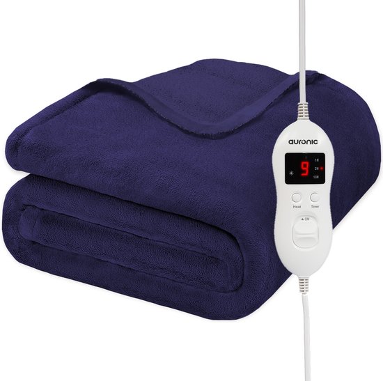Auronic Elektrische Deken - Warmtedeken - 9 Warmtestanden - 1 Persoons - 160x120cm - Verwarmingsdeken - Blauw