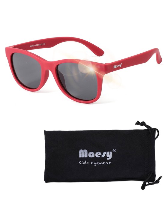 Maesy Lunettes de Soleil Kinder Yuki - 6 à 12 ans - Souples - Protection UV400 - Lunettes de Soleil Enfant - Rouge