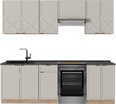 Vicco Fame-Line Meuble de cuisine complet – 240 cm, plan de travail anthracite gris/beige/chêne doré