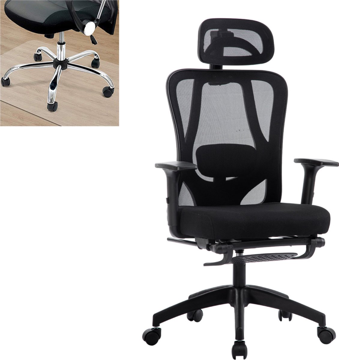 FOXSPORT Ergonomische Bureaustoel - 4D Curve Support System - Verstelbaar Nekkussen / Armleuning / Rugsteun / Zithoogte / Zitdiepte- Ademend Mesh Materiaal - Bureau Stoel voor Kantoor / Thuis / Gaming - Zwart