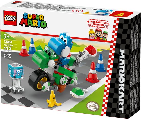LEGO Mario Kart Yoshi-Crosser 72031 doos met blauwe Yoshi op een groene kart.