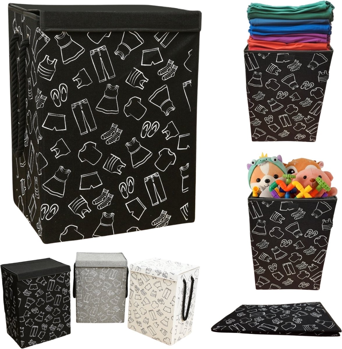 Goedkoopste Lexorion Opbergmand - Opbergmand - Speelgoedmand Kinderen - Opbergmand met deksel - Opbergmanden - Opbergmand kinderkamer - Opbergmand speelgoed - Wasmand Opvouwbaar - Stijlvolle Kledingmand - 57L Wasmand - Zwart