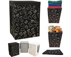 Lexorion Opbergmand - Opbergmand - Speelgoedmand Kinderen - Opbergmand met deksel - Opbergmanden - Opbergmand kinderkamer - Opbergmand speelgoed - Wasmand Opvouwbaar - Stijlvolle Kledingmand - 57L Wasmand - Zwart