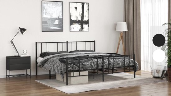 vidaXL - Bedframe - met - hoofd- - en - voeteneinde - metaal - zwart - 193x203 - cm