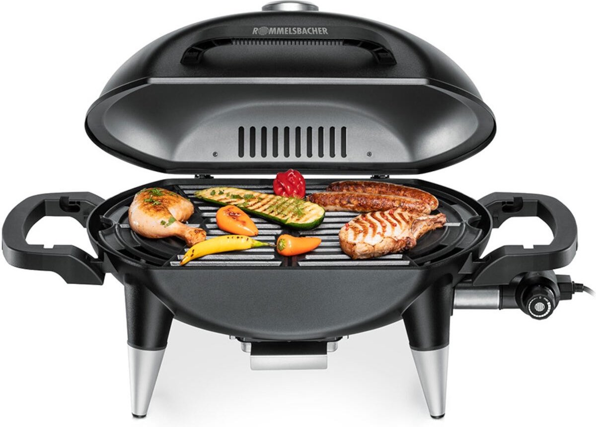 Rommelsbacher Barbecuegrill BBQ 4000 – elektrische BBQ met deksel & thermometer – 2200W – gietijzeren grillrooster – voor binnen & buiten