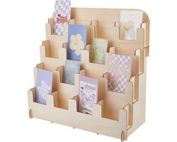 Stickerstandaard met 4 niveaus - Houten standaard 36 x 40 cm voor verkoopbalie - Tentoonstelling van kaarten, brochures, foto's .