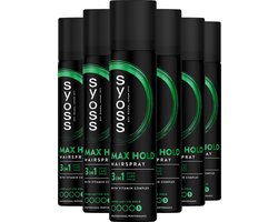 Syoss Max Hold - Haarspray - Styling, Verzorging, Herstel - Sterke Fixatie - 48u Hold - Vochtbestendig - Voordeelverpakking - 6x 300ml Syoss Max Hold - Haarspray - Styling, Verzorging, Herstel - Sterke Fixatie - 48u Hold - Vochtbestendig - Voordeelverpakking - 6x 300ml