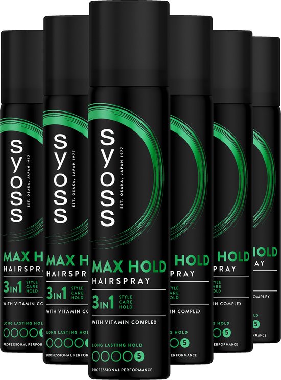 Syoss Max Hold - Haarspray - Styling, Verzorging, Herstel - Sterke Fixatie - 48u Hold - Vochtbestendig - Voordeelverpakking - 6x 300ml