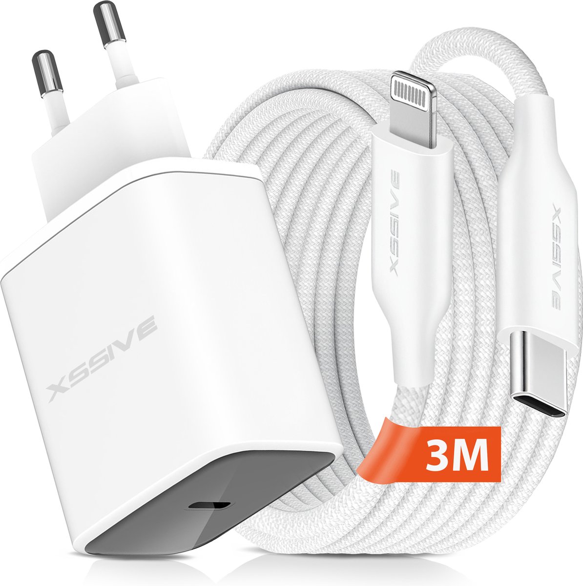 GaN Oplader met geschikt voor iPhone Kabel - 3 Meter - Slimmer - Sneller - Kleiner - Snellader