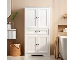 Bealife AP68 Badkamerkast - Open opzetkast met 4 deuren, 1 lades en verstelbare plank - 31 x 73 x 132 cm - Wit