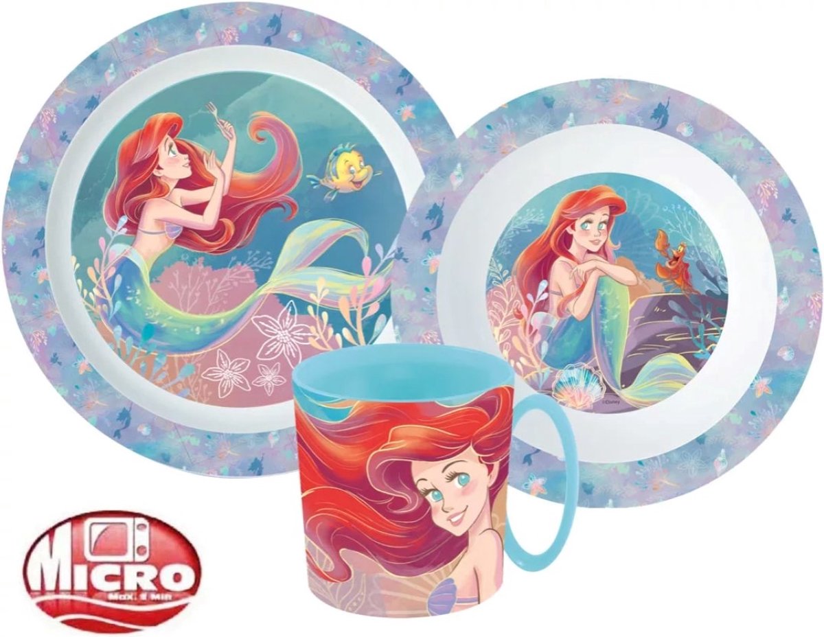 Goedkoopste Princess Ariel Ontbijtset - Lunchset - Dinerset Bord, Schaal en Beker 350ml