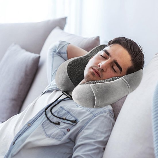 AIRTH 360° Traagschuim Reis-Nekkussen Met Klittenband - Ergonomisch Met Wasbare Overtrek En Reisset