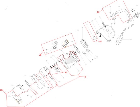 Exploded view van de Tallas D-DW 400 vuilwaterpomp met onderdelen genummerd.
