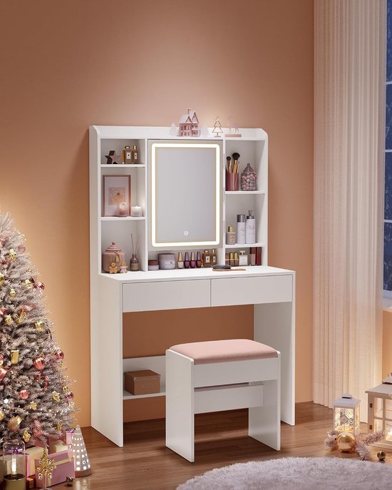 Moderne Witte Make-up tafel met Instelbare LED Verlichting
