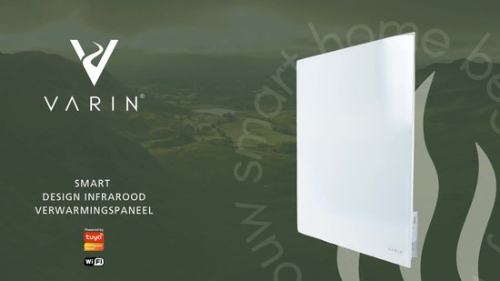 Varin® Smart Design Infrarood verwarmingspaneel - 400W - 60x60cm - Helder wit glas - IP24 - Met thermostaat - Wandmontage of verrijdbaar - Elektrische verwarming - Infrarood paneel verplaatsbaar - Kachel - Heater bureau - Terrasverwarmer - Tuya Wifi