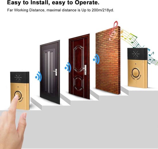 Voice Intercom Deurbel - Twee-weg talk - Draadloze deurbel Kit - LED Indoor Outdoor Intercom - Home Security System met Camera - Goud . — afbeelding 5