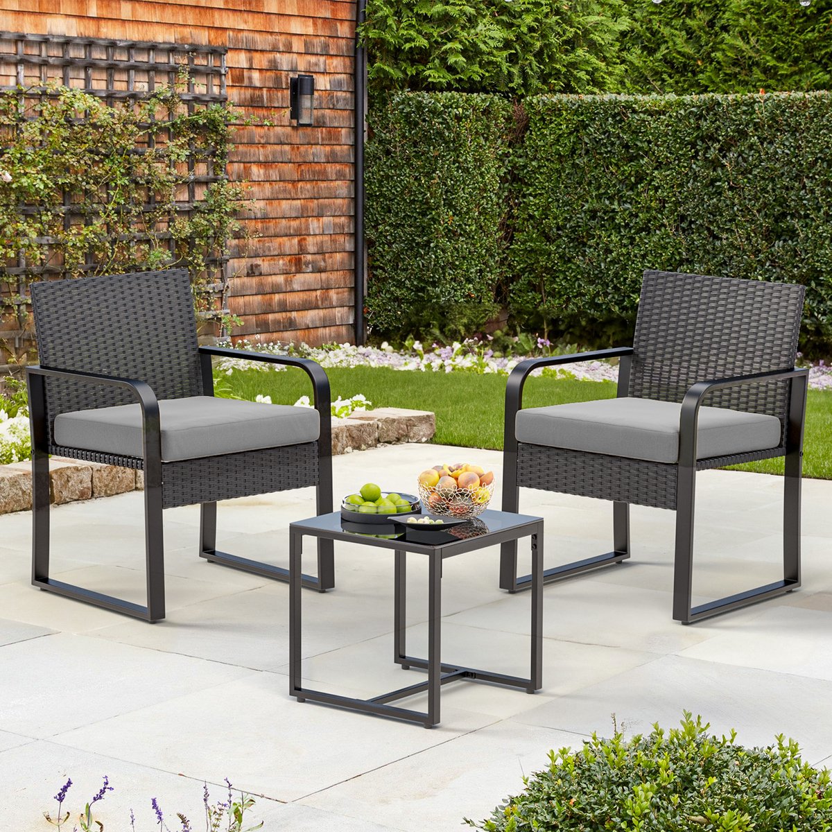 Bealife WR212 Diningset, rotan tuinset, lounge tuin rotan zitmeubelen balkonset 2 personen, klein buitenbalkon, tuinmeubelen voor veranda's, terrassen, balkons, zwembadranden (grijs)