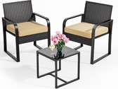 Bealife WR212 Diningset, rotan tuinset, loungetuin rotan zitbalkonset 2 personen, klein buitenbalkon, tuinmeubelen voor veranda's, binnenplaatsen, terrassen, balkons, zwembad (beige)