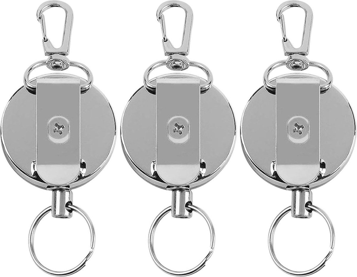 Intrekbare sleutelhangers - set van 3 - creatieve metalen elastische sleutelhanger (zilver) .
