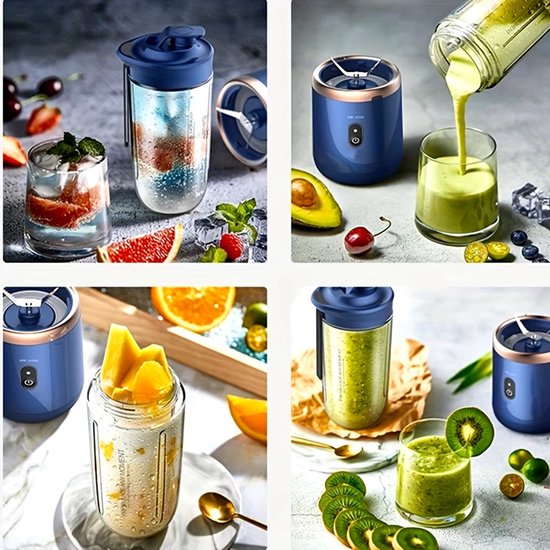 Oplaadbare On-the Go Blender met 2Cups - Krachtige Multifunctionele Blender - Perfect voor Smoothies, Shakes, Fruit en Groentesappen - Inhoud 2Cups: 400ml - Kleur: Blauw van Merkloos — afbeelding 4