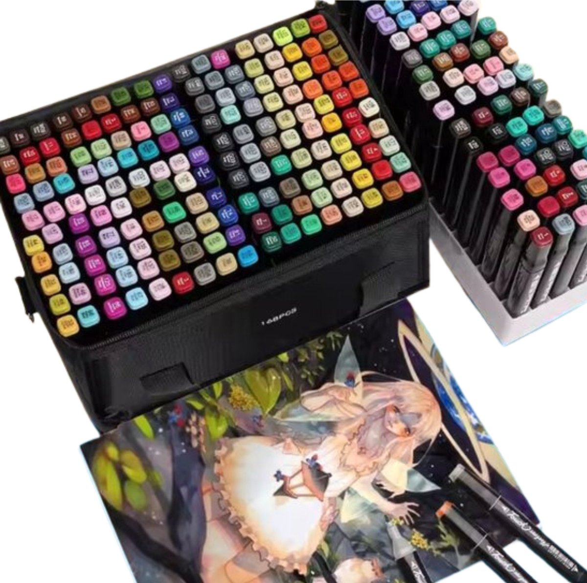 LumiWay Kleurstiften - 168 Kleurige Markeerstiften - Alcohol Markers - Twinmarkers - Met Opbergtas voor Tekenen en Kleuren, Handige Stiften voor Hobby & Kantoor