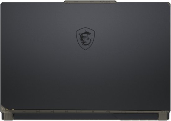 Gesloten MSI gaming laptop met drakenlogo op de deksel.