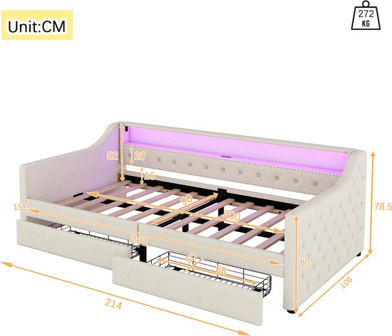 KOMHTOM Simple Lit De Maison Avec Protection Anti-Chute, Lit De Jeune Avec Sommier à Lattes En Bois, Cadre De Lit, Minimaliste(sans Matelas) (Blanc-A, 90 X 200CM