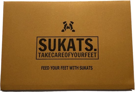 Bruine verpakking van Sukats met logo en tekst.