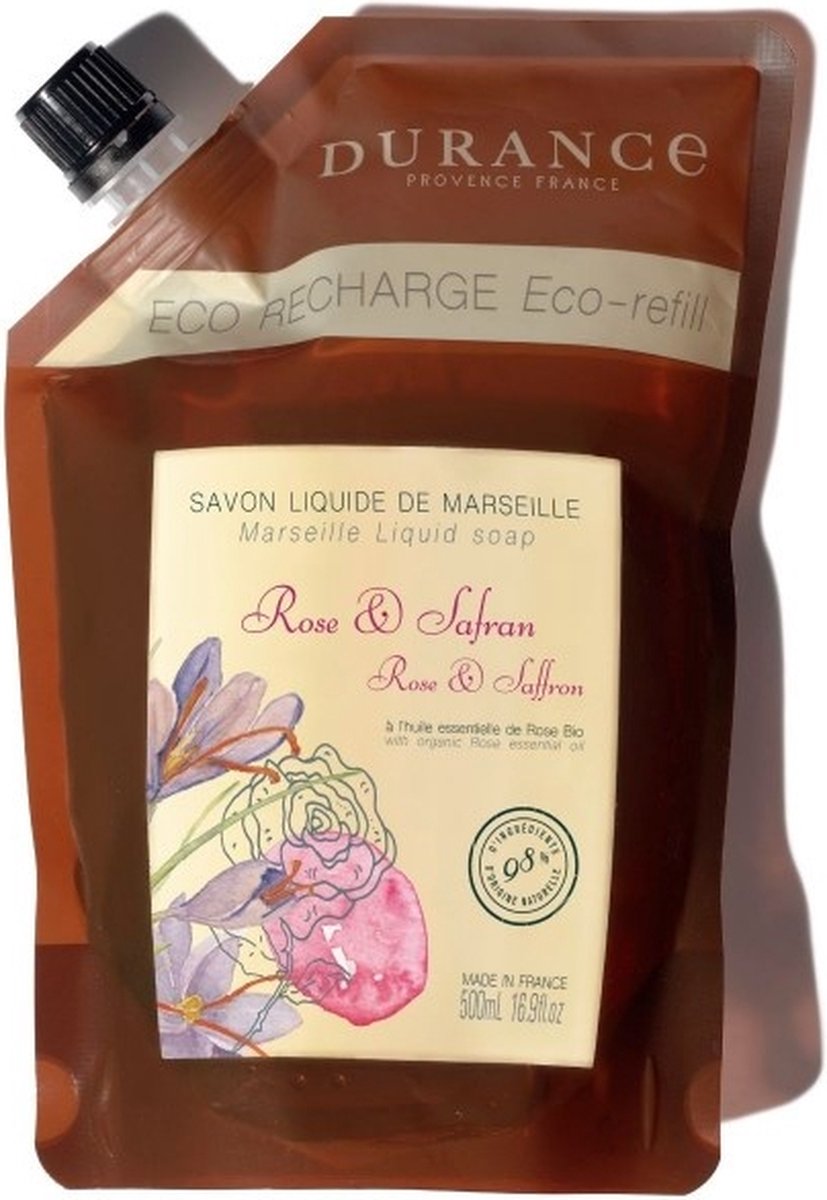 Goedkoopste Durance - navulling vloeibare marseille zeep - Roos en Safraan - 500ml