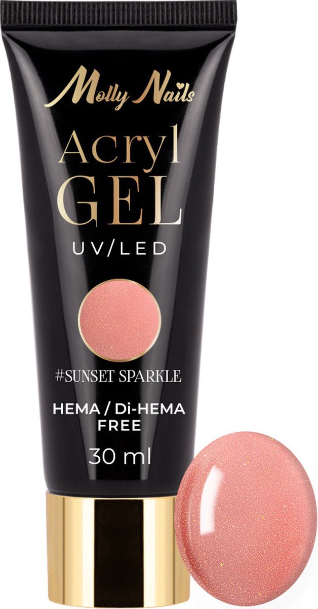Goedkoopste Acrylgel Molly Nails Sunset Sparkle 30ml Hema/DiHema vrij gelnagels - gel - acrylgel - polygel - nagels - manicure - nagelverzorging - nagelstyliste - buildergel - builder - uv / led - opbouwnagels - 30ml - Caramdia