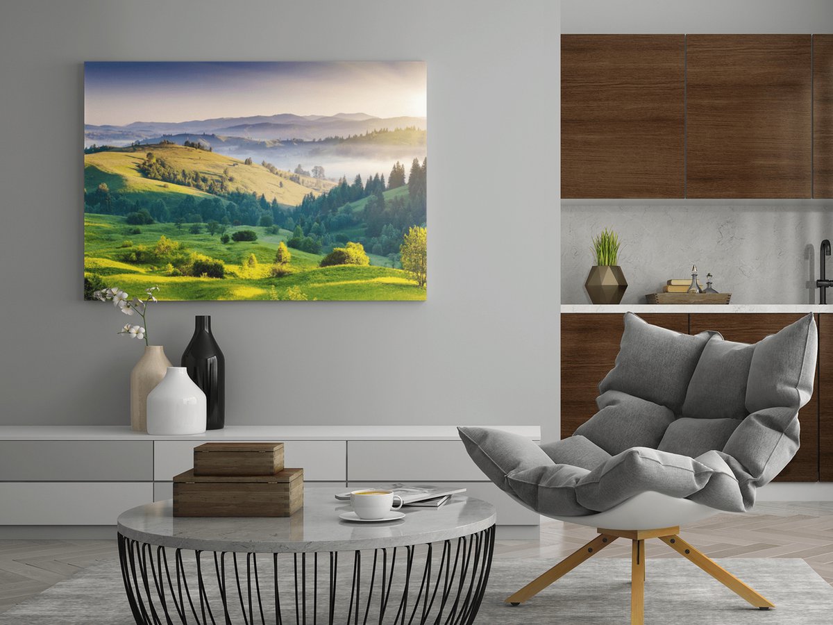 Trendex Global Canvas Schilderij - Landschappen - Bergen - 90x60x2 cm Groen