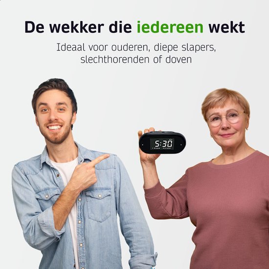 BrightLife Trilwekker - Wekker Slechthorenden of Doven - Krachtige trilfunctie voor onder kussen - Inclusief Felle Lichtflitsen en Alarm - Luide Wekker voor Vaste Slaper