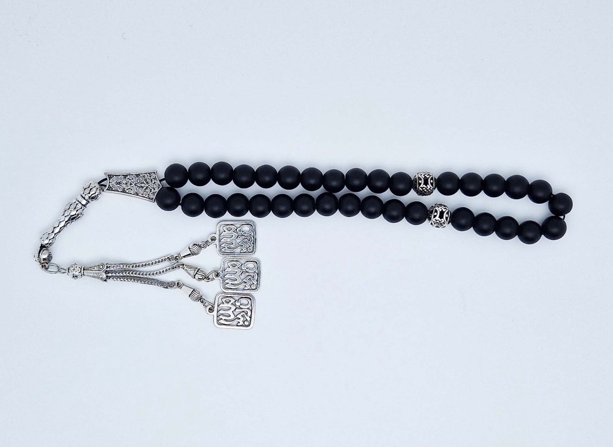 Handgemaakte tesbih "tasbih" natuursteen " Mat zwart onyx " - Aantal kralen 33 - Diameter kralen 10 MM - met metaal tassel "model 10" - Een mooi cadeau-idee