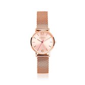 ZINZI Lady horloge roségoudkleurige wijzerplaat en kast stalen mesh band roségoudkleurig 28mm extra dun ZIW605M